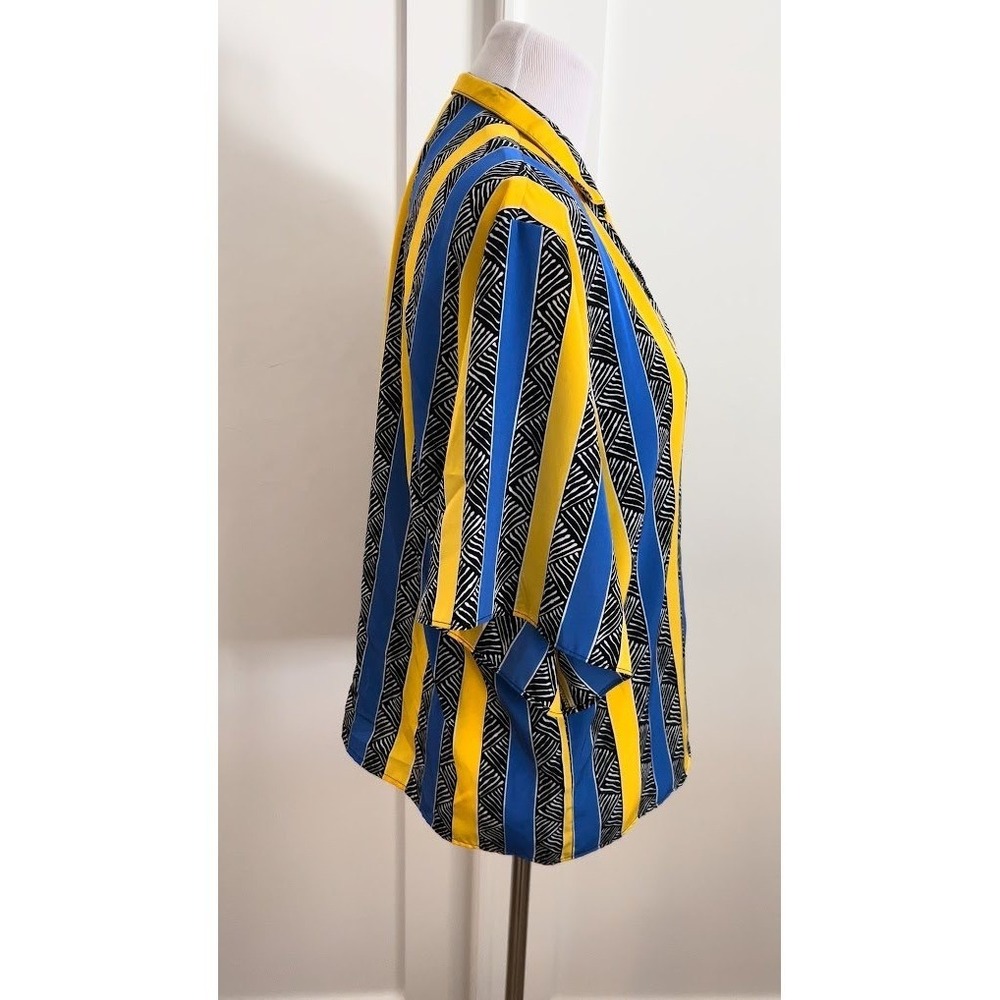 Vintage 1990's Blue Yellow Stripe Short Sleeve Shirt Size XL Vibrant Bold - Picture 4 of 7